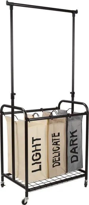 Oceanstar 3-Bag Rolling Laundry Sorter with Adjustable Hanging Bar, Color