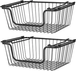 Oceanstar Stackable Metal Wire Storage Basket Set for Pantry, Countertop, Kitchen or Bathroom  Black, Set of 2