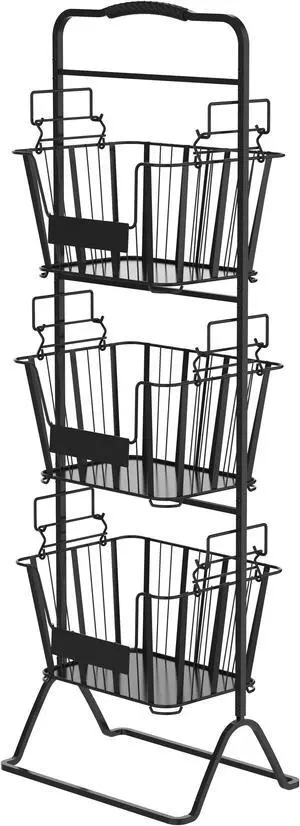 Oceanstar 3-Tier Metal Wire Storage Basket Stand with Removable Baskets  Black