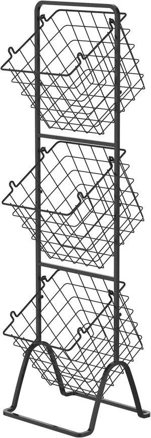Oceanstar 3-Tier Metal Wire Storage Basket Stand with Removable Baskets  Black