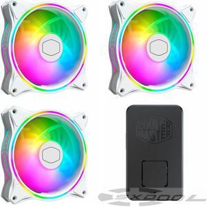 MasterFan MF120 Halo White Edition Cooler Master Duo-Ring Addressable RGB Lighting 120mm 3 Pack w/ 24 Independently-Controlled LEDS, Absorbing Rubber Pads, PWM Static Pressure for Computer Case