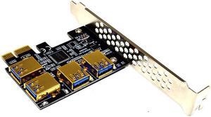 New 4 Ports PCIe Riser Adapter Board PCI-E 1x to 4 USB 3.0 PCI-E Rabbet GPU Riser Extender Ethereum ETH/Monero XMR/Zcash ZEC 16X External Slot Card Multiplier for Miner Mining BTC
