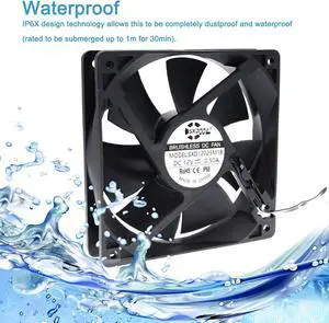 120mm 12cm Waterproof Dustproof IP68 Cooling Fan,120X120X25mm 3P 3-Pin Dual Ball Bearing 3050RPM,High Speed 106CFM Cooler	SXDOOL SXD12025M1B