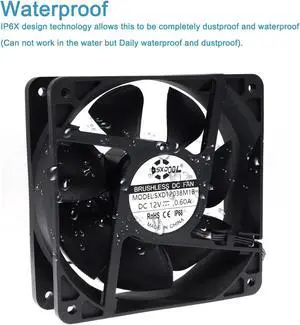 Waterproof 120mm 12cm(120X120X38mm) Cooling Fan DC12V 3600RPM High Airflow ,SXD12038M1B Universal For Home Bathroom Grow Room Ventilation Vent