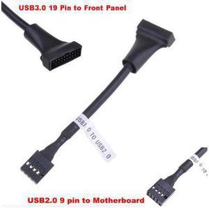 USB 3.0 19Pin/20 pin Male to Front Panel towards to USB 2.0 to Motherboard Header Box 9Pin /10pin Female Adapter Converter Joiner Housing Cable The cable can let the USB 3.0 20 pin device connected to