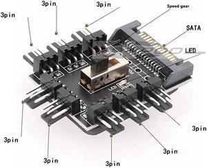 SATA computer power supply fan hub 8-way speed controller FAN HUB 3p 4-pin extension cable