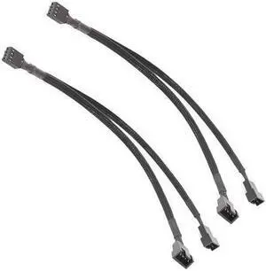 PC Fan Splitter Extension Cable - 1 to 2 PWM Fan Splitter Compatible with 3 Pin & 4 Pin PC Cooling Fans, 10 inch Braided Black Sleeve Nylon Braided Cable (2 Pack)