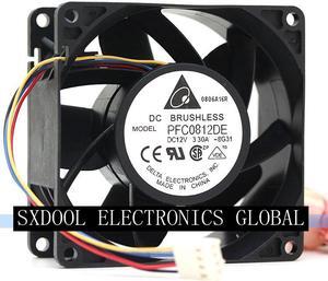Original DELTA PFC0812DE 8038 12V 3.30A 4 line 4-pin double bearing  violence cooling fan