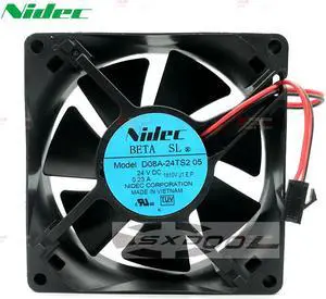 NEW Original Nidec 80*80*25mm 8cm D08A-24TS2 05 DC 24V 0.23A 2-Lines inverter cooling fan