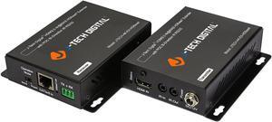 J-Tech Digital 4K Ultra HD HDBaseT HDMI Extender Over Cat5e/6 Ethernet up to 230ft (1080P) 130ft (4K), Supports HDCP 2.2/1.4, RS232, Bi-Directional IR and PoC