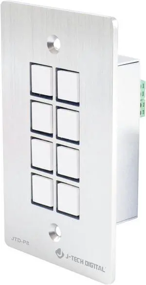J-Tech Digital 8-Button Control Panel Wall Plate with Programmable LED Buttons, RS-232, RS-458, Relay and IR Control (JTD-P8)