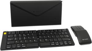 Wireless Keyboard and Mouse Combo | Foldable Bluetooth Multi-Device Keyboard | Sliding Mouse 2-in-1 with Laser Pointer and Remote Clicker | Protective Leather Case Holder by J-Tech Digital JTD-KMP-FS