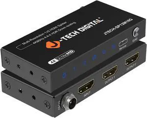 J-Tech Digital HDMI Splitter 1 In 2 Out 4K@60Hz, 1x2 HDMI Splitter For Duplicate/Mirror Screen 4K To 1080P Downscaling Function 3 EDID Settings (JTECH-SP12M18G)