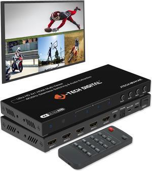 J-Tech Digital 4K HDMI Multiviewer Switch 4 In 1 Out, 4x1 4K 30Hz HDMI Quad Multiviewer Seamless Switcher with PiP, 6 Viewing Modes, Audio Extraction via Optical 3.5mm (JTECH-MV41AE)