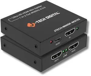 J-Tech Digital HDMI Splitter 1 in 2 Out 4K@60Hz, 1x2 HDMI Splitter for Duplicate/Mirror Dual Displays, Compatible with TV, PS5, Xbox & Blu-ray (JTECH-MINISP-4K0102) J-Tech Digital HDMI Splitter 1 in 2 Out 4K@60Hz, 1x2 HDMI Splitter for Duplicate/Mirror Dual Displays, Compatible with TV, PS5, Xbox & Blu-ray (JTECH-MINISP-4K0102)
