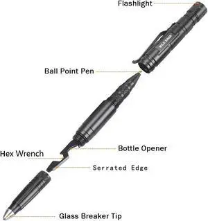 J-Tech Digital Wild Saga Tactical Pen 4 in 1 Multi-functional Aluminum Pen Military Pen with LED Flashlight, Glass Breaker & Bottle Opener