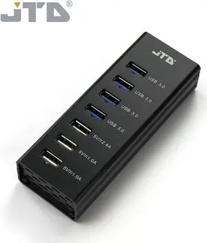 JTD ® Superspeed USB 3.0 4 Port (24W) Hub with 3.3 ft USB 3.0 Cable + USB Fast Smart Charger 3 ports (MAX 5V/2.4A)