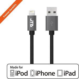 JTD ® 3ft Nylon Braided Lightning to USB Data Cable Charger Cord 3ft / 0.9m with Ultra-Compact Connector Head for iPhone 6s, 6 Plus 5s 5c 5, iPad Air mini mini2 (Black)