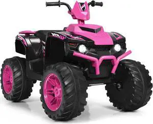 Costway 12V Kids 4-Wheeler ATV Quad Ride On Car w/ LED Lights Music  USB Pink