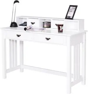 Costway Writing Desk Mission White Home Office Computer Desk 4 Drawer White