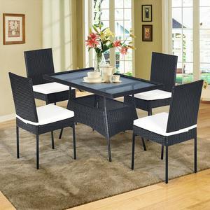 Costway 5PCS Patio Rattan Dining Set  Table w/Glass Top Garden Furniture