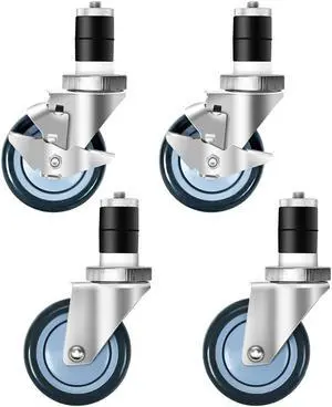 Set of 4 Swivel Caster 4" Kitchen Prep Table Wheel For 1-1/2" ID Tubing w/ Brake