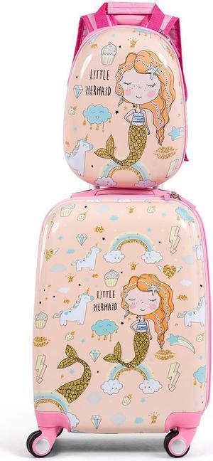 Costway 2PCS Kids Luggage Set 18'' Rolling Suitcase &  12'' Backpack Travel ABS Mermaid Pink