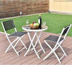 Costway 3 PCS Folding Bistro Table Chairs Set Garden Backyard Patio Furniture Black