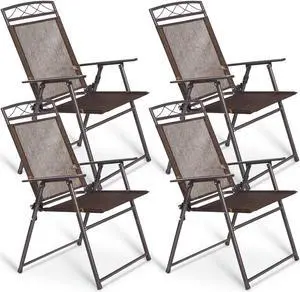 Costway Set of 4 Patio Folding Sling Chairs Steel  Camping Deck Garden Pool