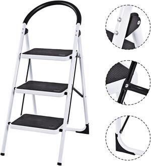 Costway 3 Step Ladder Folding Stool Heavy Duty 330Lbs Capacity Industrial Lightweight, Black