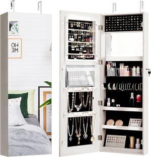 Costway Wall&Door Mounted Jewelry Cabinet Storage Organizer Mirror White