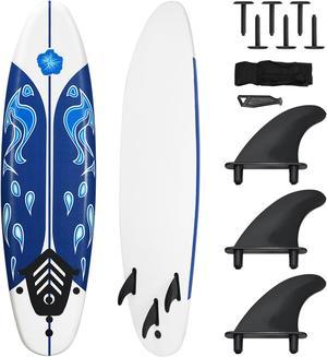 Costway 6' Surfboard Foamie Body Surfing Board W/3  Fins & Leash for Kids Adults White