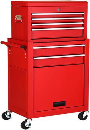 Costway 2 in 1 Rolling Cabinet Storage Chest Box Organizer w/ 6 Drawers Red