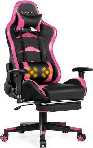Massage Gaming Chair Reclining Racing Chair w/Lumbar Support &Footrest Pink