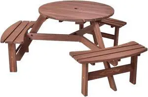 Costway Patio 6 Person Outdoor Wood Picnic Table Beer Bench Set Pub Dining Seat Garden
