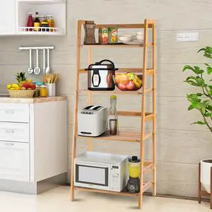 Costway Multifunctional 4 Shelf Bamboo Bookcase Ladder Plant Flower Stand Rack Storage