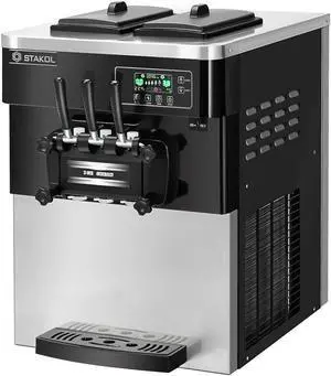STAKOL 2200W Commercial 3 Flavor Ice Cream Machine Stainless Steel 20-28L/H LCD Display