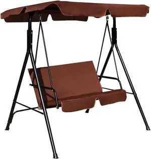 Costway Loveseat Patio Canopy Swing Glider Hammock Cushioned Steel Frame Outdoor Coffee