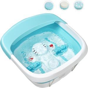 Costway Heated Foot Spa Bath Massager Collapsible Design, 3 in 1 Footbath Tub with Rollers Pumice Stone Scrub Brush Green