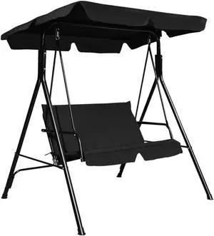 Costway Loveseat Patio Canopy Swing Glider Hammock Cushioned Steel Frame Outdoor Black