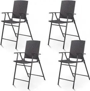 Costway 4 PCS Folding Rattan Wicker Bar Stool Chair Indoor &Outdoor Furniture Brown