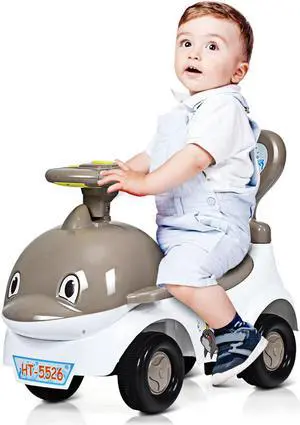 3-in-1Baby Walker Sliding Car Pushing Cart Toddler Ride On Toy w/ Sound Gray