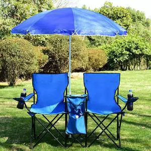 Costway Portable Folding Picnic Double Chair W/Umbrella Table Cooler Beach Camping Chair Costway Portable Folding Picnic Double Chair W/Umbrella Table Cooler Beach Camping Chair