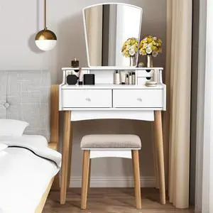 Costway Vanity Table 6 Dressing Table Cushioned Stool Makeup Table