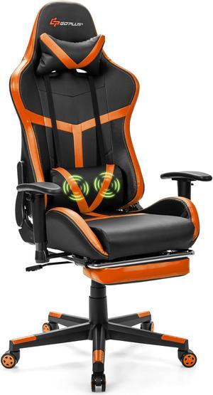 Goplus Massage Gaming Chair Reclining Racing Chair with Lumbar Support &Footrest Orange