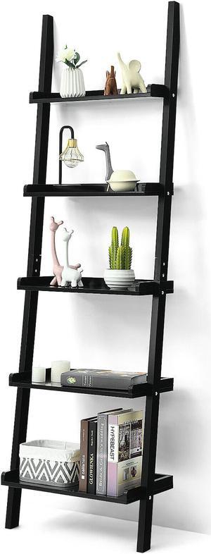 Costway Ladder Shelf 5-Tier Plant Stand Wall-leaning Bookcase Display Rack Black