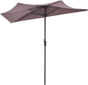9Ft Half Round Umbrella Patio Bistro Wall Balcony Door Window Sun Shade Tan