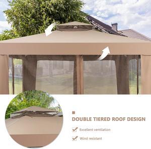 10'x 10' Canopy Gazebo Tent Shelter Garden Lawn Patio W/Mosquito Netting Coffee