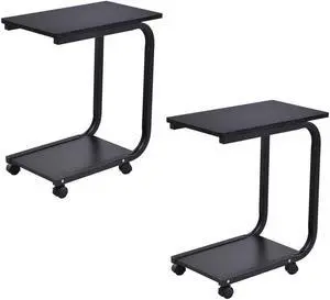Set of 2 Coffee Sofa Side End Table Snack Stand Rolling Over Bed Laptop PC Desk