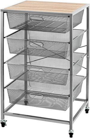 4 Drawer Mesh Shelves Basket Multifunction Utility Heavy Duty Organizer Natural